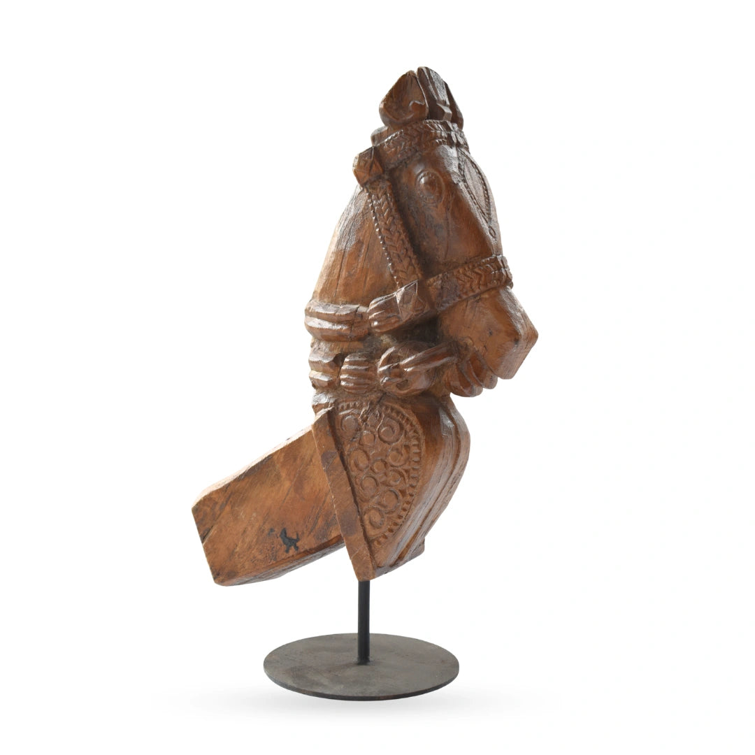 Wooden horse on stand carved sculpture table decor for modern home interiors