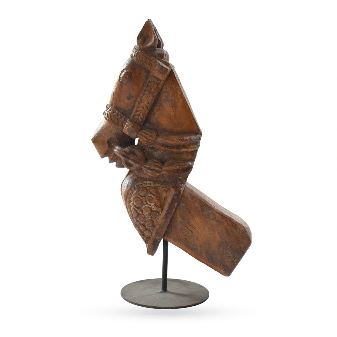 Wooden horse on stand carved sculpture table decor for modern home interiors