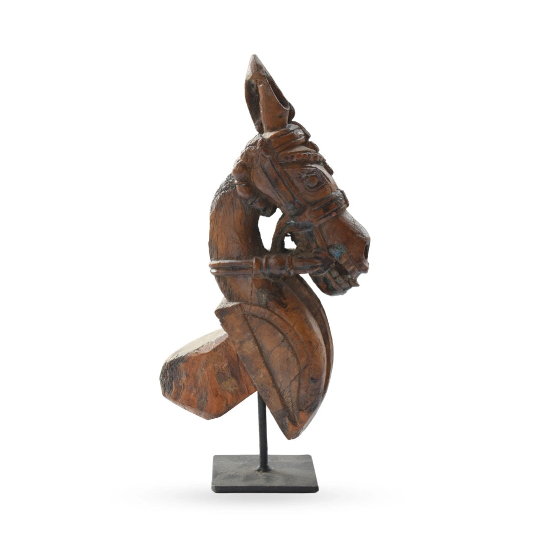 Wooden horse on stand carved sculpture table decor for modern home interiors