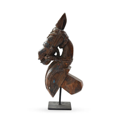 Wooden horse on stand carved sculpture table decor for modern home interiors